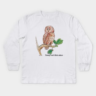 Tawny owl-Strix aluco-night bird Kids Long Sleeve T-Shirt